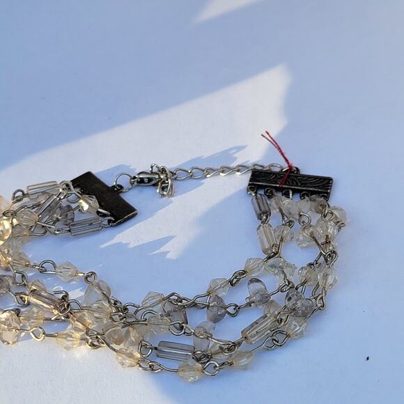 Vintage 1950s crystal bead bracelet multi-strand silver tone sparkle chain - Picture 3 of 10